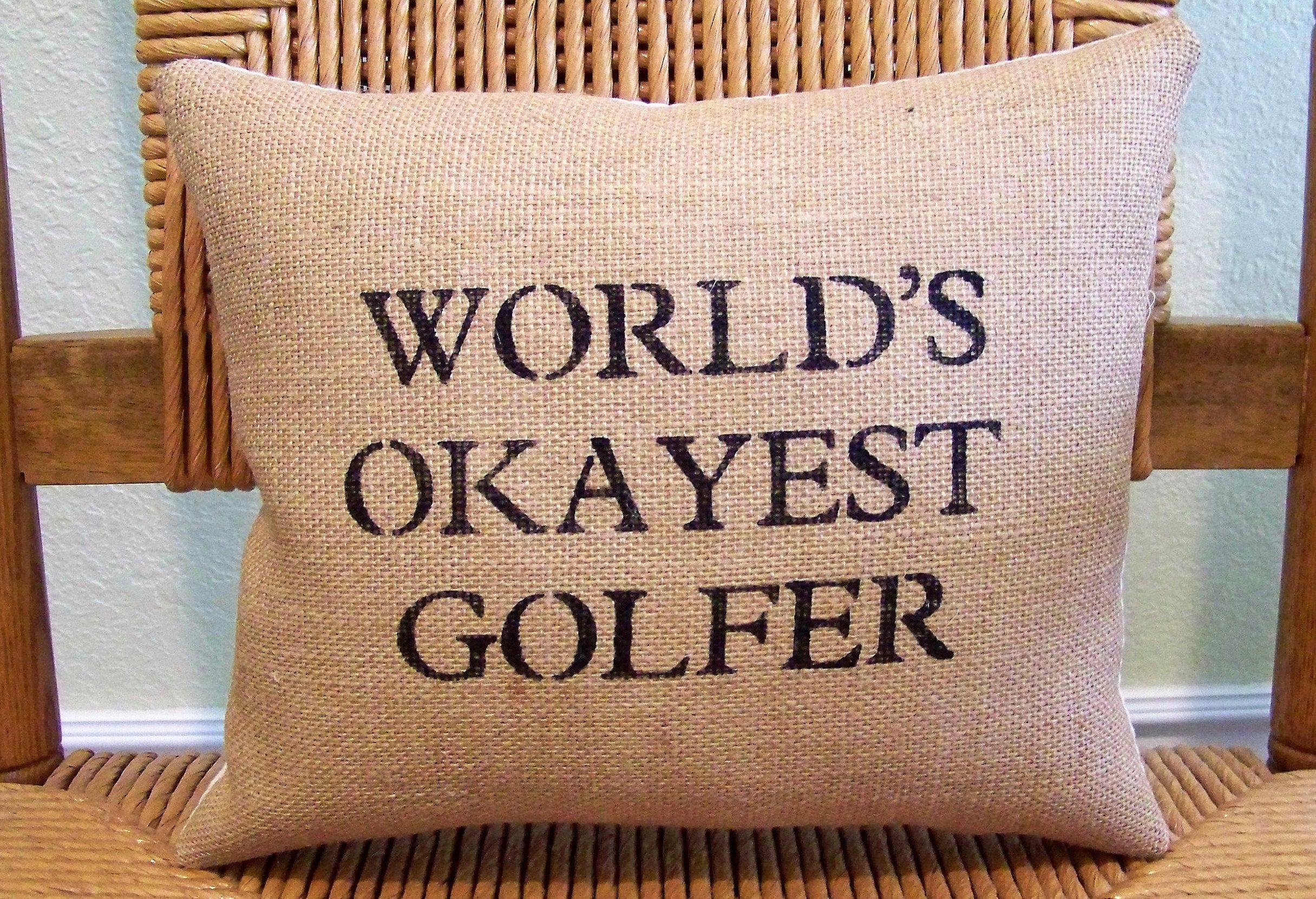World's Okayest Golfer Burlap Pillow