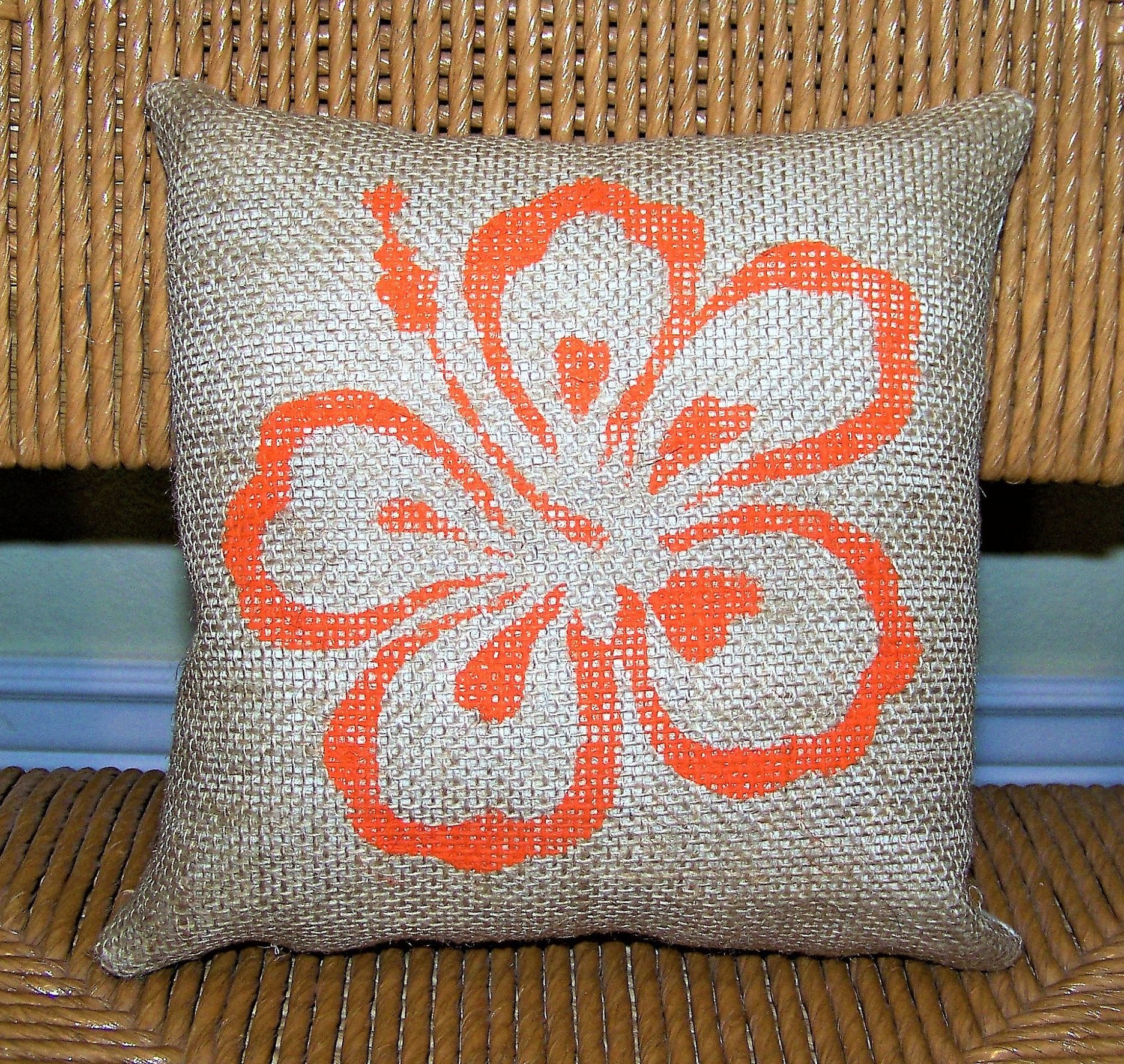 Hibiscus Flower Burlap Pillow