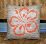 Hibiscus Flower Burlap Pillow