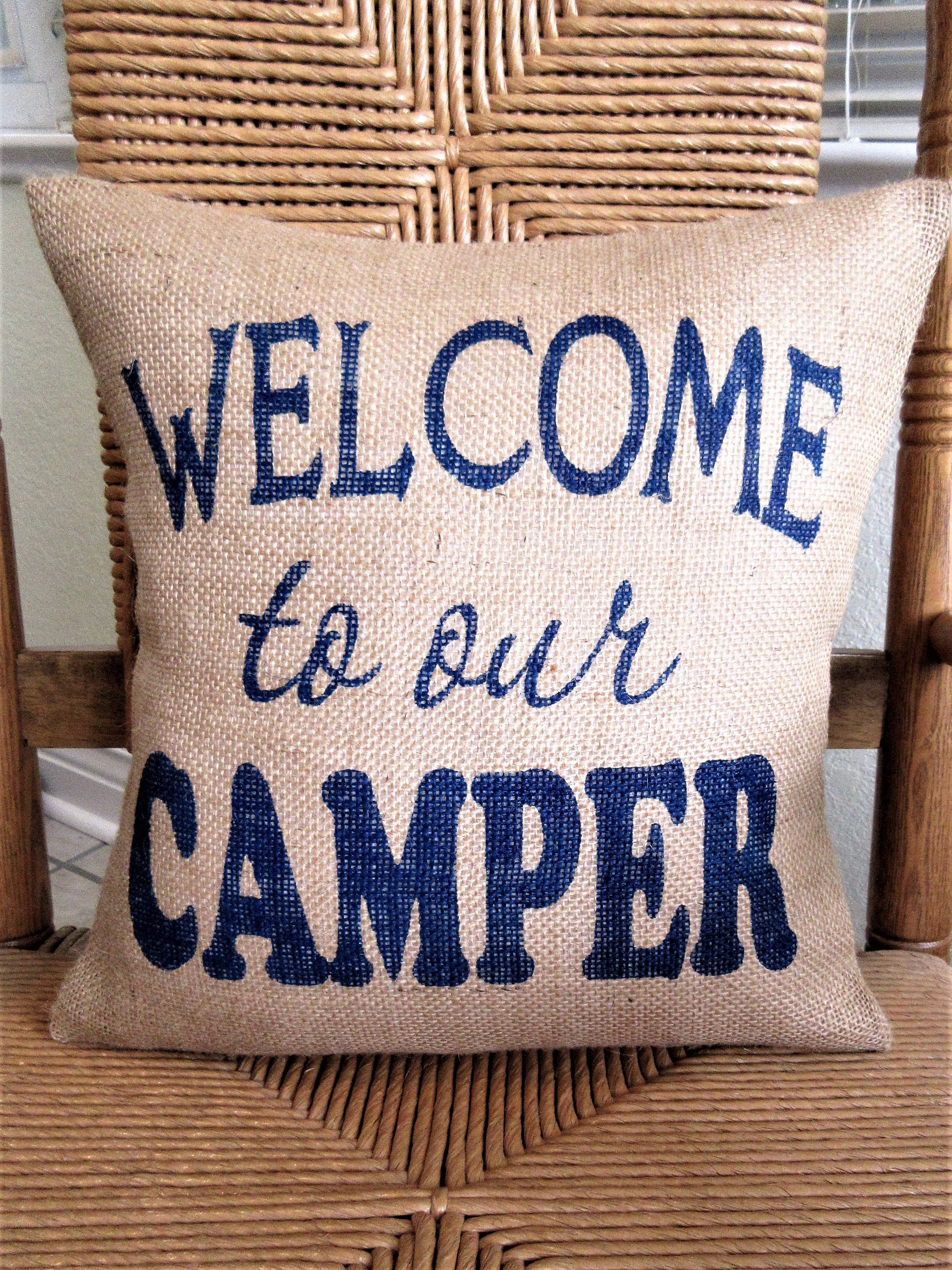 Welcome to Our Camper Burlap Pillow