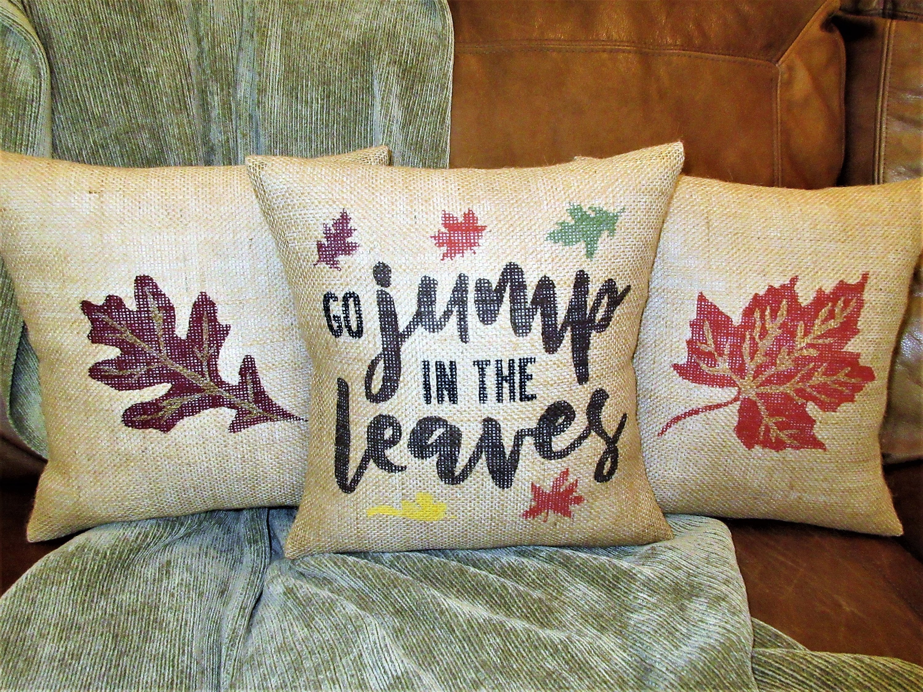 Fall Leaves Burlap Pillow set