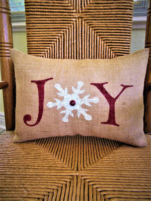Snowflake, Joy Lumbar Burlap Pillow