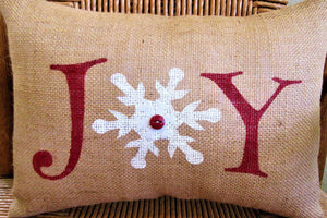 Snowflake, Joy Lumbar Burlap Pillow