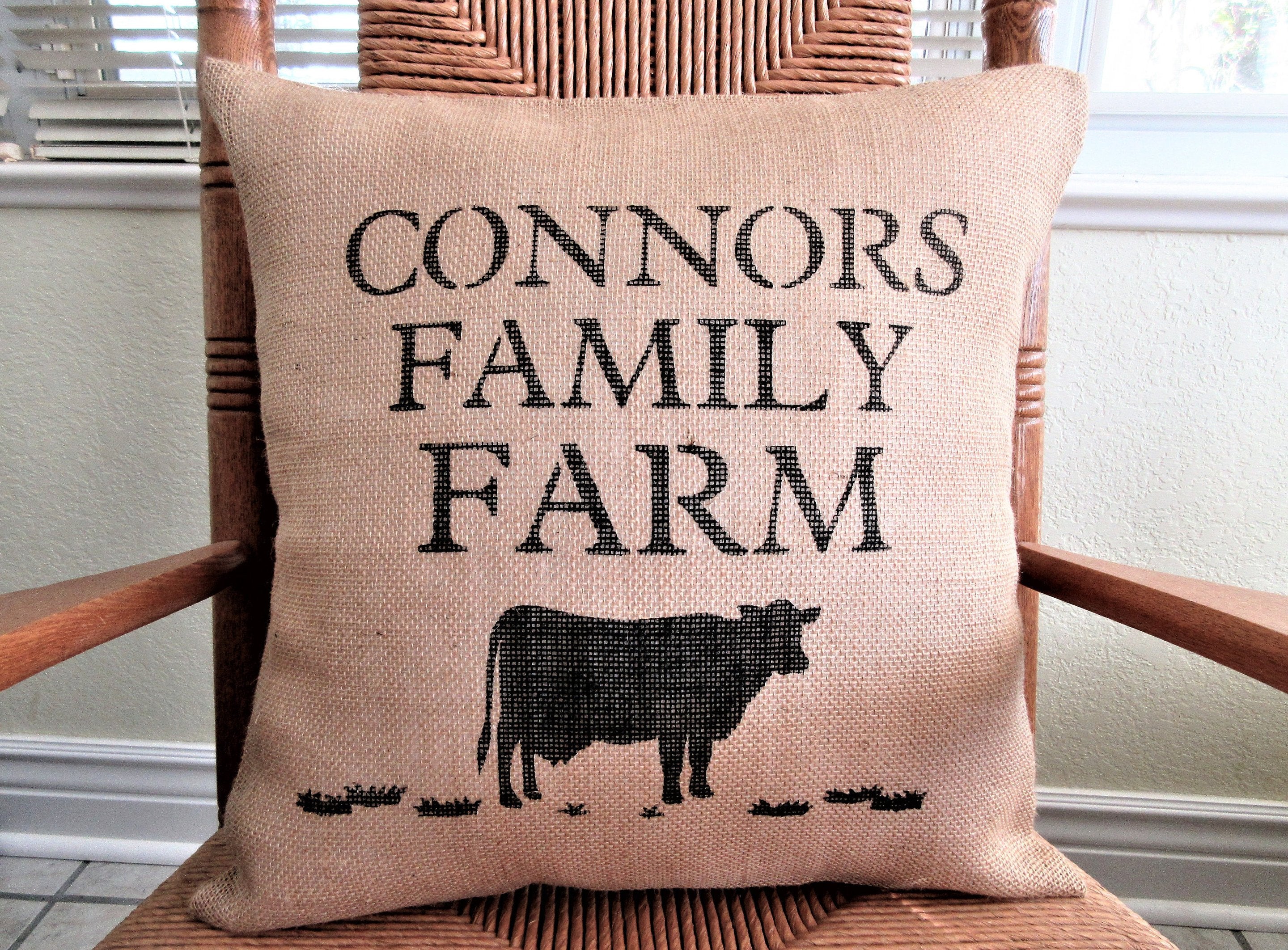 Personalized Farm Dairy Cow Burlap Pillow cover