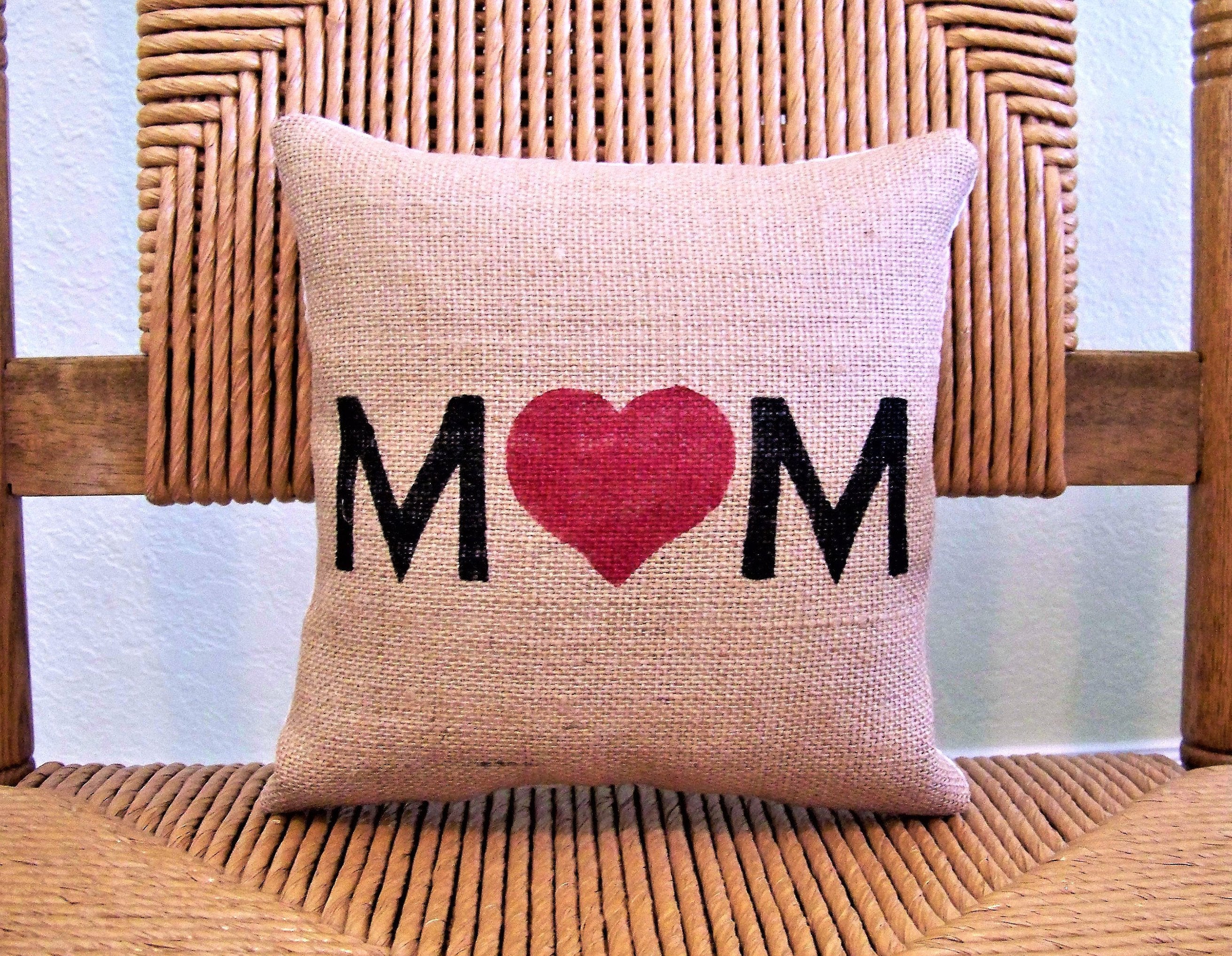 Mom heart Burlap Pillow