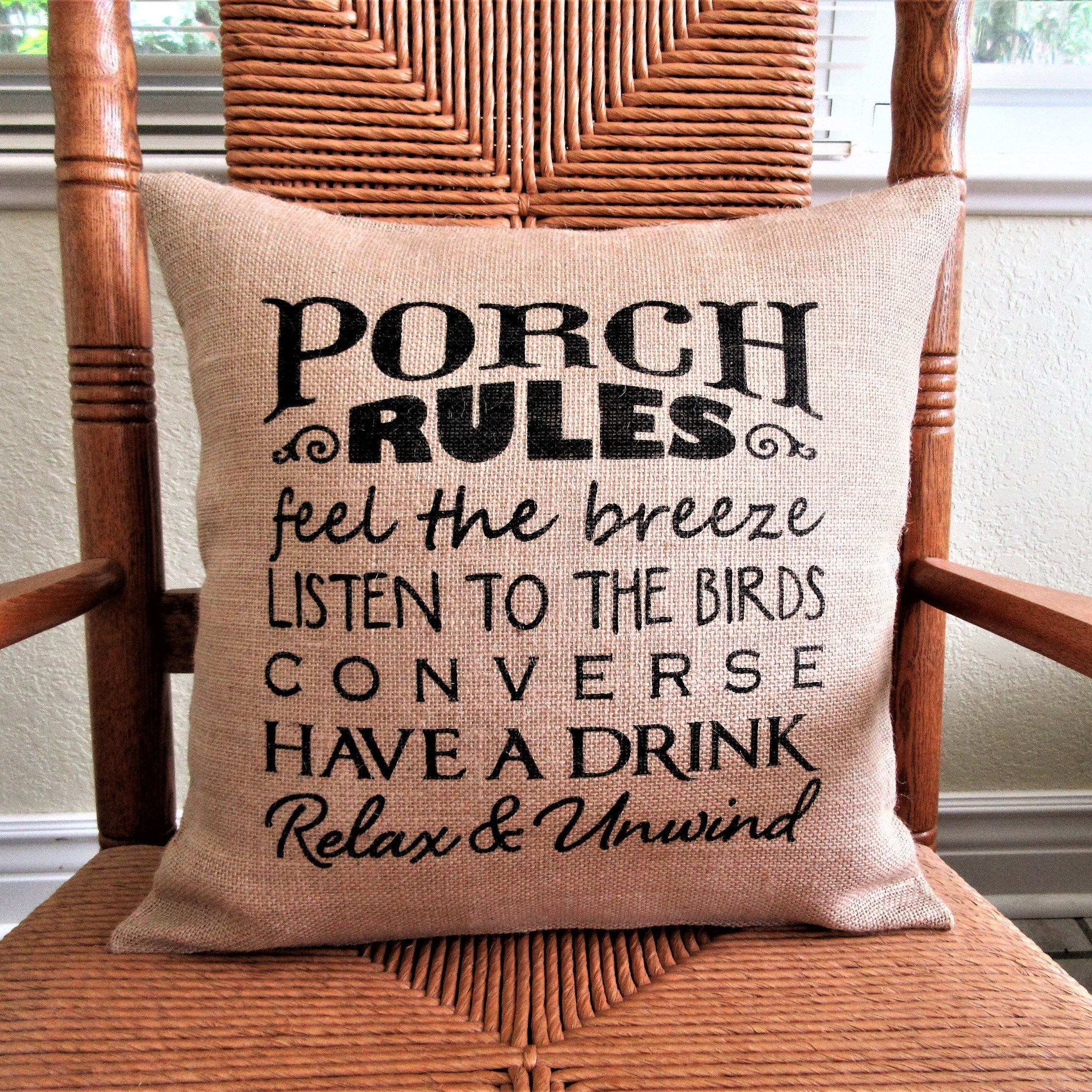 Porch Rules Burlap Pillow