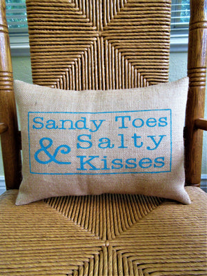Sandy Toes and Salty Kisses Lumbar Burlap Pillow