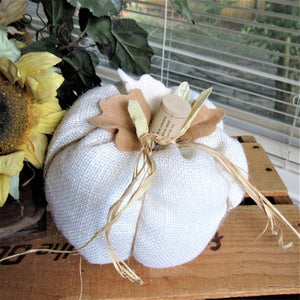 White  pumpkin fall decor burlap fabric pumpkins burlap pillow Thanksgiving decor Free shipping