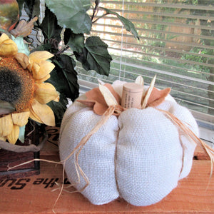 White  pumpkin fall decor burlap fabric pumpkins burlap pillow Thanksgiving decor Free shipping