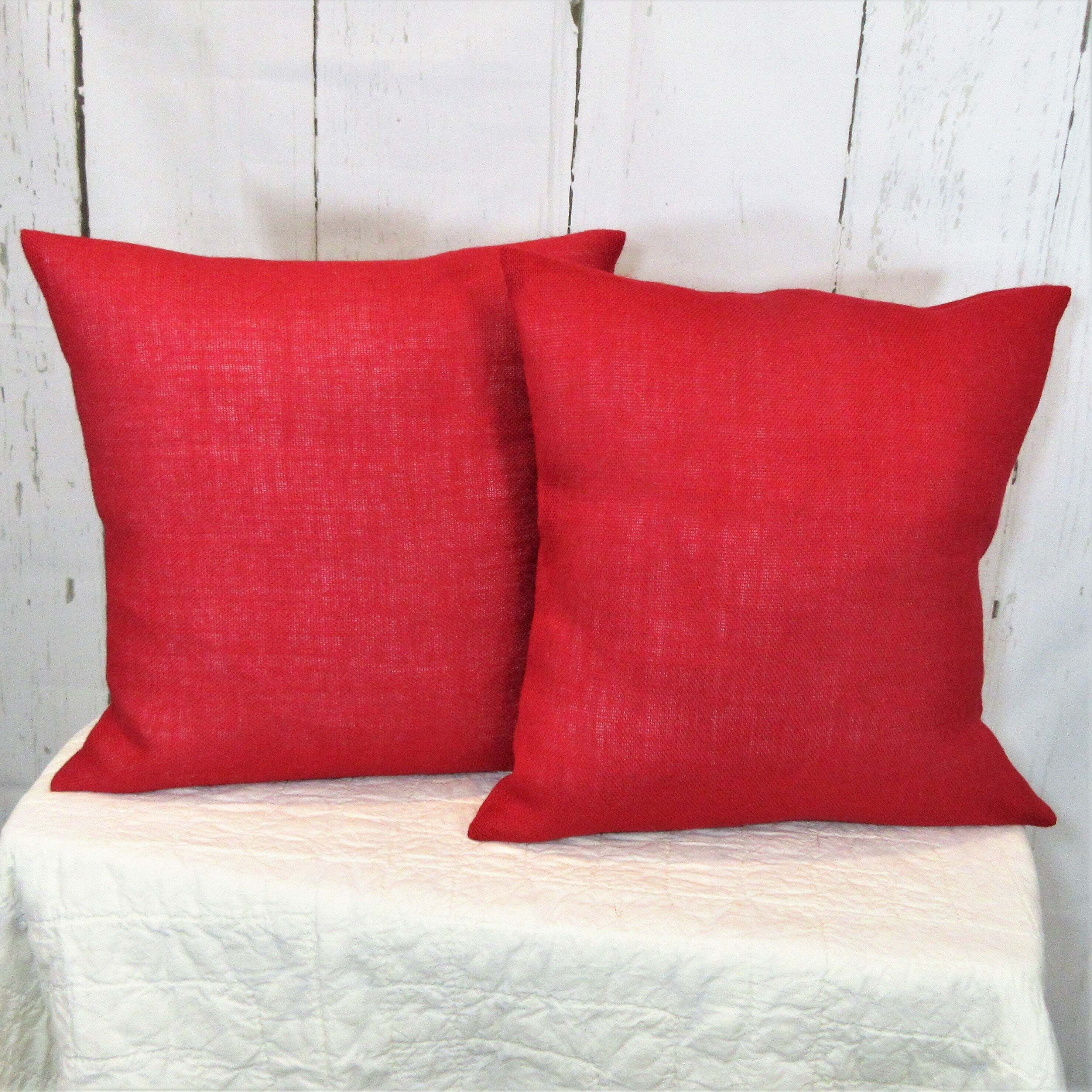 Red burlap 18x18 pillow cover single or set, ready to ship!