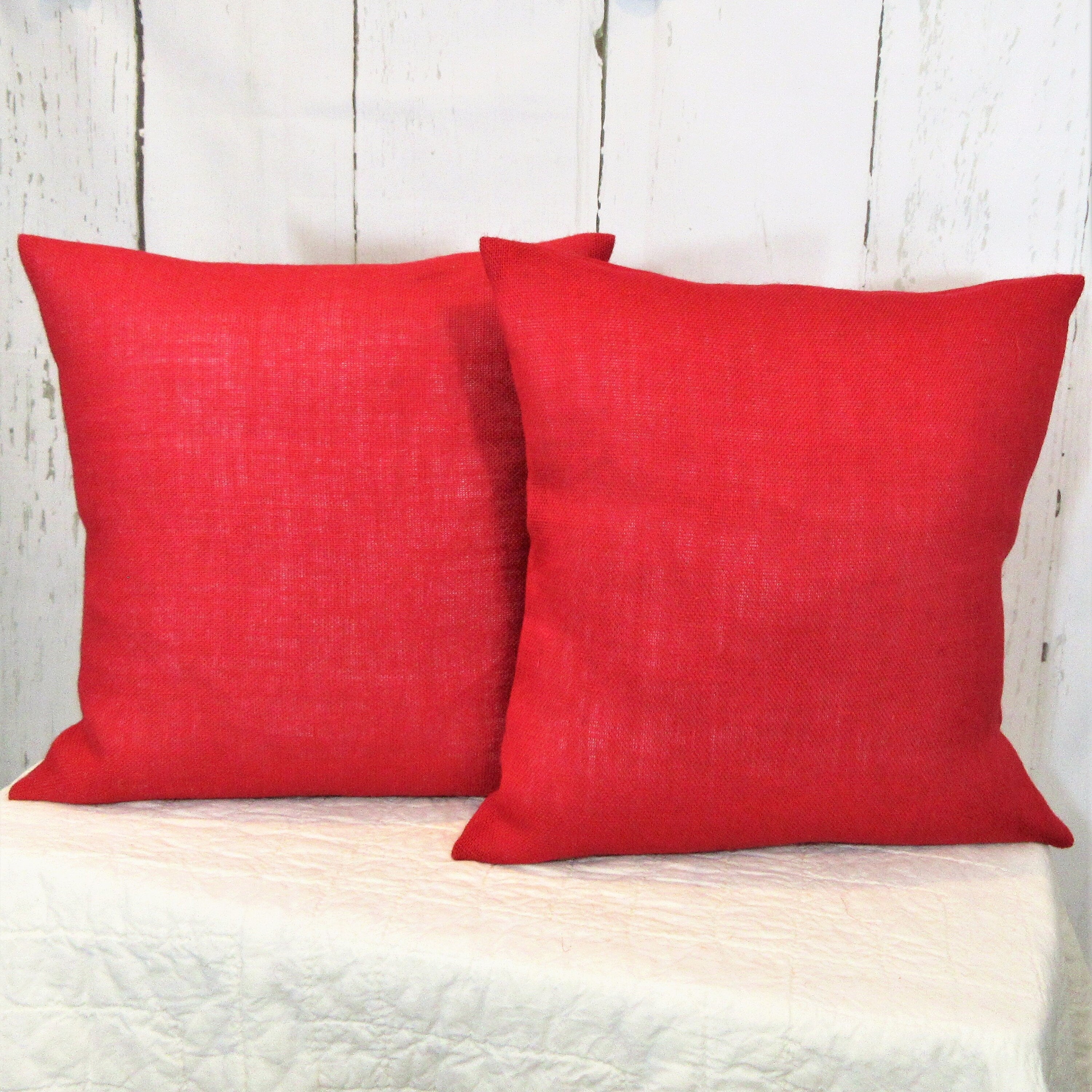 Red burlap 18x18 pillow cover single or set, ready to ship!